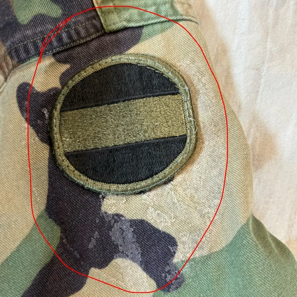 Vintage 90s Us Army Bdu Combat Coat Men’s Large Woodland Camo Forscom Patch - Picture 10 of 10